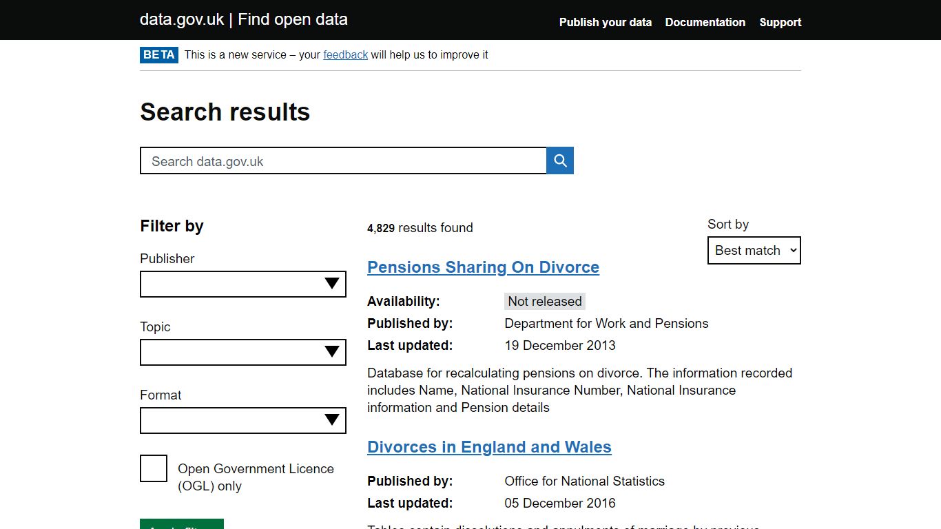 Results for "divorce records" - data.gov.uk
